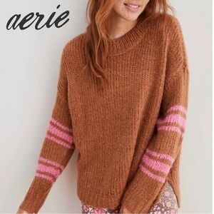 Aerie Fuzzy Feels Sweater Mohair Wool Knit Oversized Varsity Stripe Chunky | M